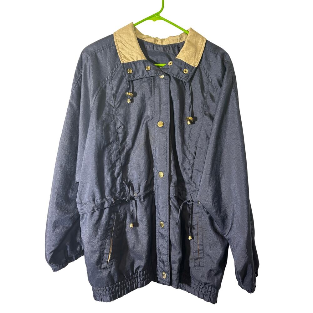Outbrook Women's Windbreaker Jacket Size L Blue Button-Front All-Weather Vintage